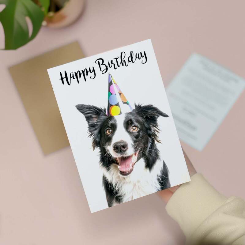 Birthday Card For Him or Her Fun Birthday Card of A Collie Dog Happy Birthday Card For Mum, Dad, Sister Brother - Large (5x7) / Blank Message