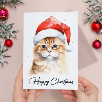 Cat Christmas Card Featuring A Ginger Cat Wearing a Santa Hat Fun Christmas Card For Him or Her Christmas Card For Anyone Christmas Gift