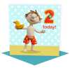 Birthday boy age 2 with duckie - child's age birthday - designed by Erica Sturla - 15cm square and blank inside, made in the UK