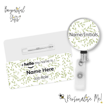 #hello my name is... Name Badge & Metal ID Reel - Leaves Background