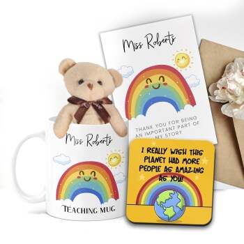 Personalised Teacher Gift Set, Teacher Card, Teacher Mug, Teacher Coaster, Cute Teddy. Personalised Teacher Gift Set,  School End of Term.