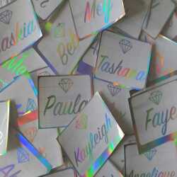 Custom Diamond Name Stickers in Holographic Vinyl