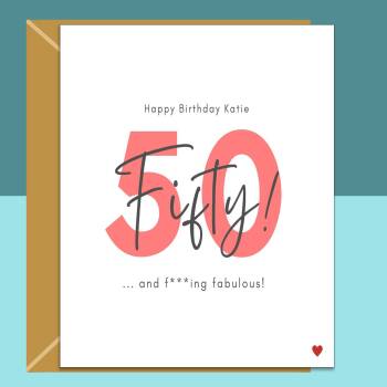 Funny 50th Birthday Card - Personalised - For Her or For Him - Perfect greetings card for a friend or someone else turning 50 years old.
