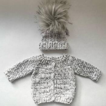 Grey baby hat and cardigan set