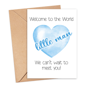 New Baby Card - Welcome to the World Little Man - Small (Approx. A6 | 105mm x 148mm | 4.1in x 5.8in) - Luxury Linen Textured Card