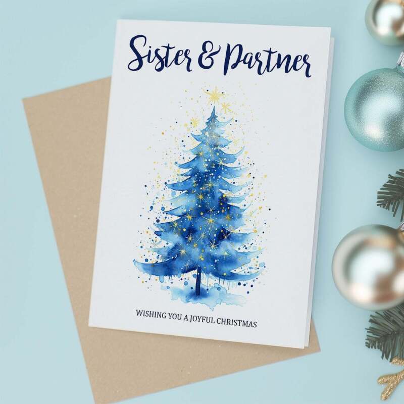 Christmas Card For Sister and Partner Card Xmas Card for Sister Christmas Card for Loved One Sister Partner Card Christmas Tree Card - Large (5x7) / Blank Message