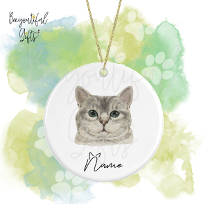 Personalised Watercolour Cat Face Round Ceramic Hanging Decoration - Burmilla - Face 4