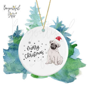 Ceramic Christmas Tree Decoration - Merry Christmas Painted Pug Dog