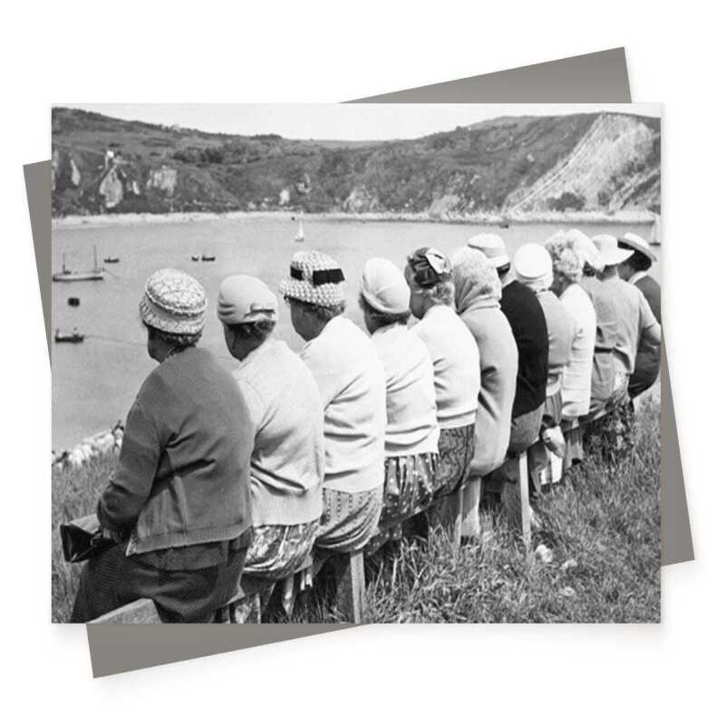 Lake view - vintage black and white themed card featuring a ladies outing in Dorset 1950's - 12.6 x 17.7cm and blank inside - made in the UK