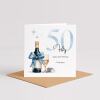 Personalised 50th Birthday Card for Him Blue Champagne Gift Box Milestone Mens - Smooth No Message - Kraft Brown