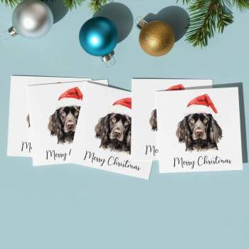 5 x Christmas Card of a Black Spaniel Wearing A Santa Hat Whimsical Watercolour Christmas Card For Animal Lover For Him or Her