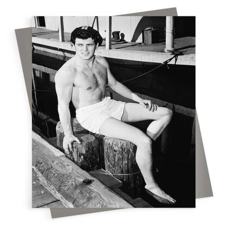 Rock Hudson - vintage black and white themed card - 12.6 x 17.7cm and blank inside - made in the UK