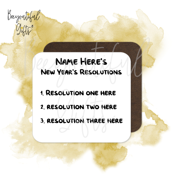 Personalised New Year Coaster - Personalised Monochrome New Year Resolutions