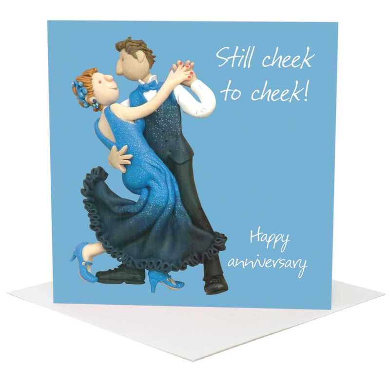 Cheek to cheek anniversary card for a couple - designed by Erica Sturla - 15cm square and blank inside, made in the UK
