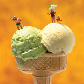 Holiday on ice Cream 150mm Square Greetings Card by Akiko Ida and Pierre Javelle