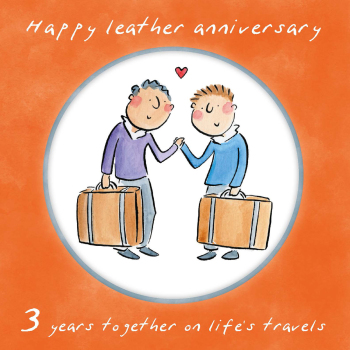 Holy Mackerel same sex LGBTQ+ 3rd Leather anniversary card (male) by Rosie Brooks - blank inside - 15cm square