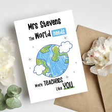 Teacher Card - The Best Teacher In The World Card - Small (Approx. A6 | 105mm x 148mm | 4.1in x 5.8in) - Standard Smooth Card