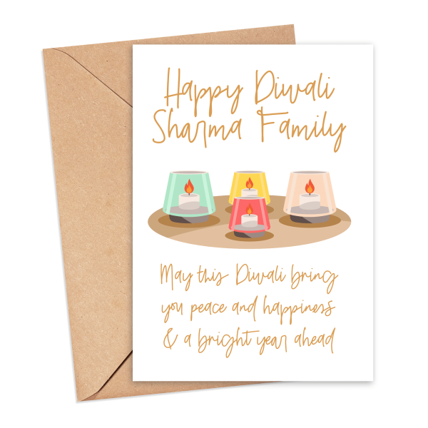 Personalised Diwali Card - Happy Diwali Family Name - Small (A6)