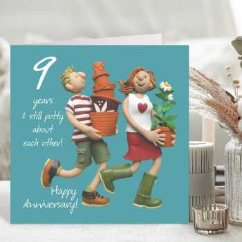 9th anniversary card (pottery anniversary card) - designed by Erica Sturla - 15cm square and blank inside, made in the UK