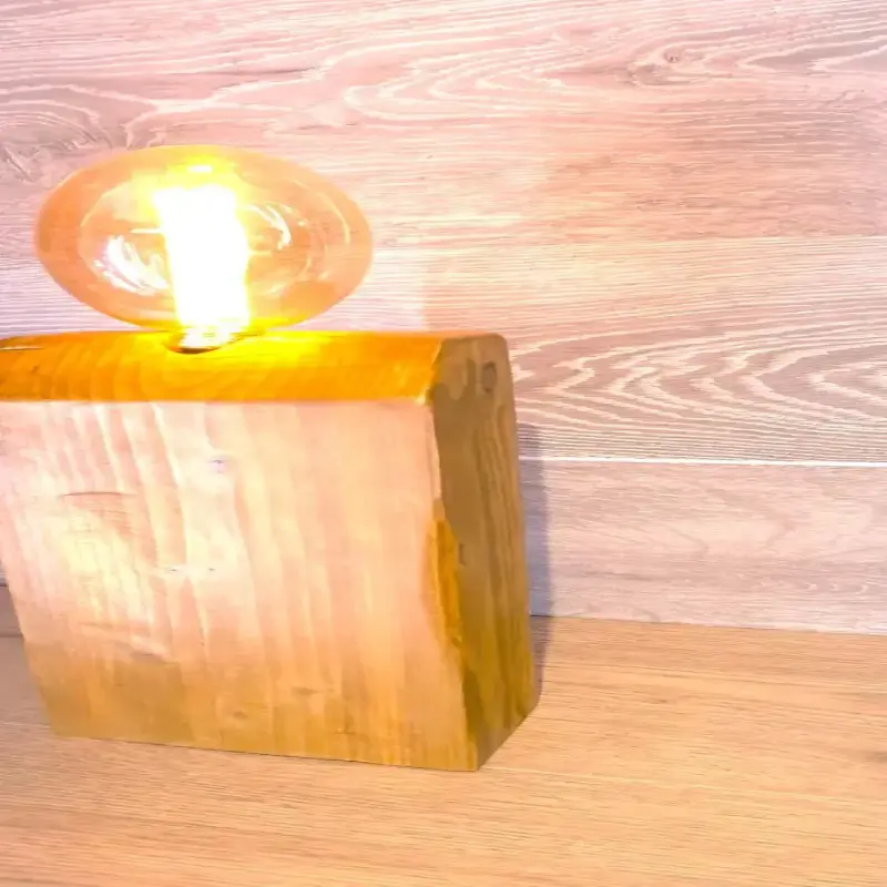 Large wooden Rustic Industrial Lamp Inset – Reclaimed Wood – Quirky Square Rectangle – Desk Lamp Table Lamp –