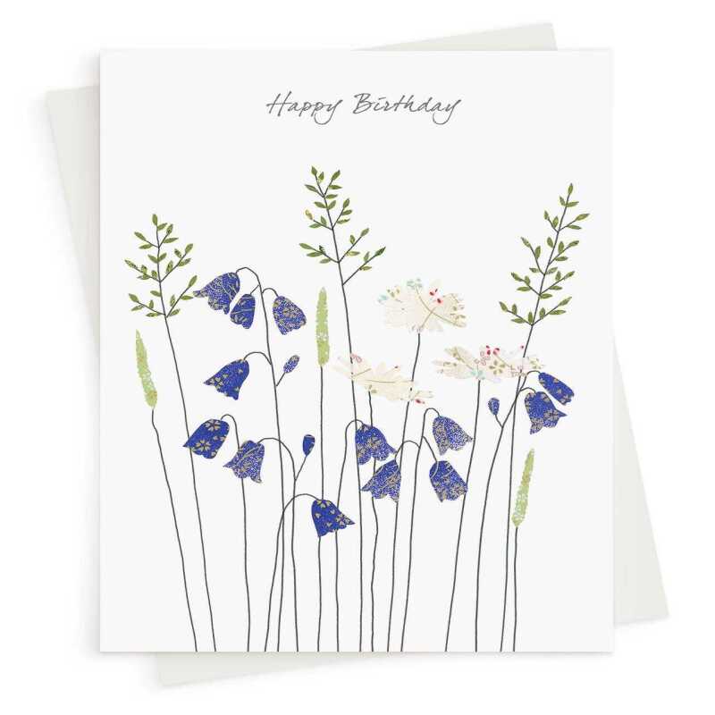 Harebells and daisies birthday card -  designed by Eloise Hall - 15.7 x 11cm and blank inside, made in the UK
