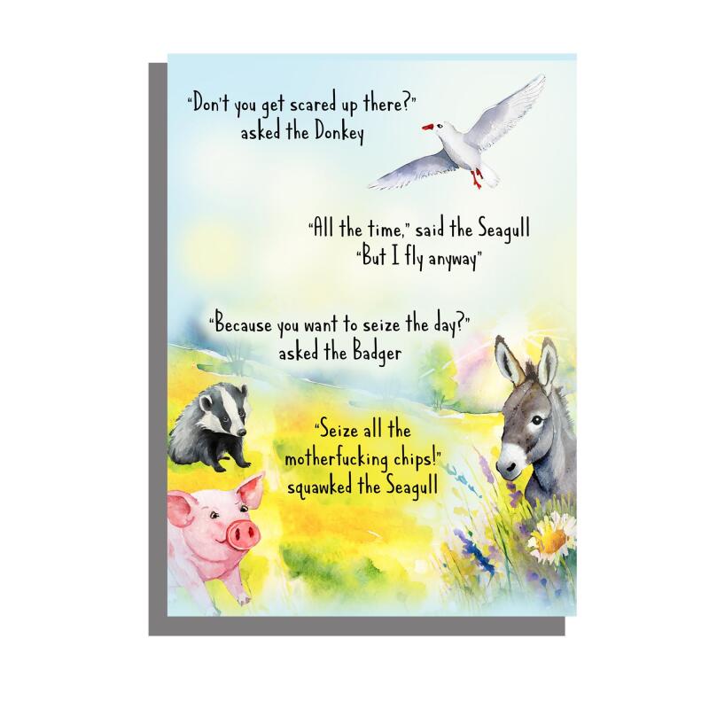 Funny Birthday Card pig donkey seagull badger A5 uncoated textured