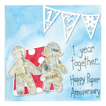 Holy Mackerel 1 year together 1st anniversary card (paper wedding) - designed by artist Kate Brazier - 15cm square and blank inside for your message