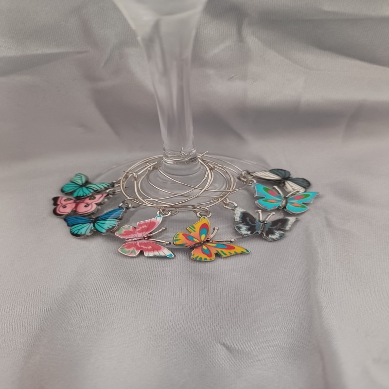 Set of 6 Wine Glass Charms with Butterflies - Mounted on Card