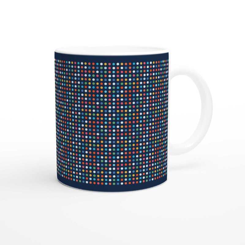 Coloured Spots on Blue Ceramic Mug - Ceramic White