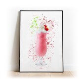 STRAWBERRY MILKSHAKE  Splatter Art Print, High Gloss Print, Splash Art, Home Decor, Bar Custom Drink Art Cocktails