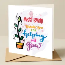 Personalised Thank You Teacher Card - Thank You For Helping Me Grow - Standard Smooth Card
