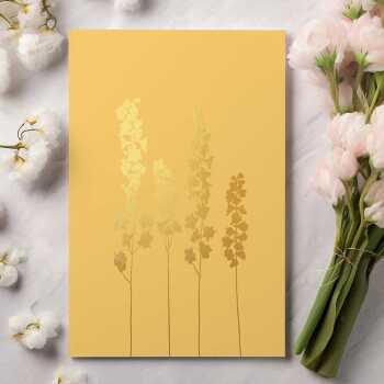 Delphinium greeting card embellished with gold foil -  designed by artist Eloise Hall - 15.7 x 11cm and blank inside