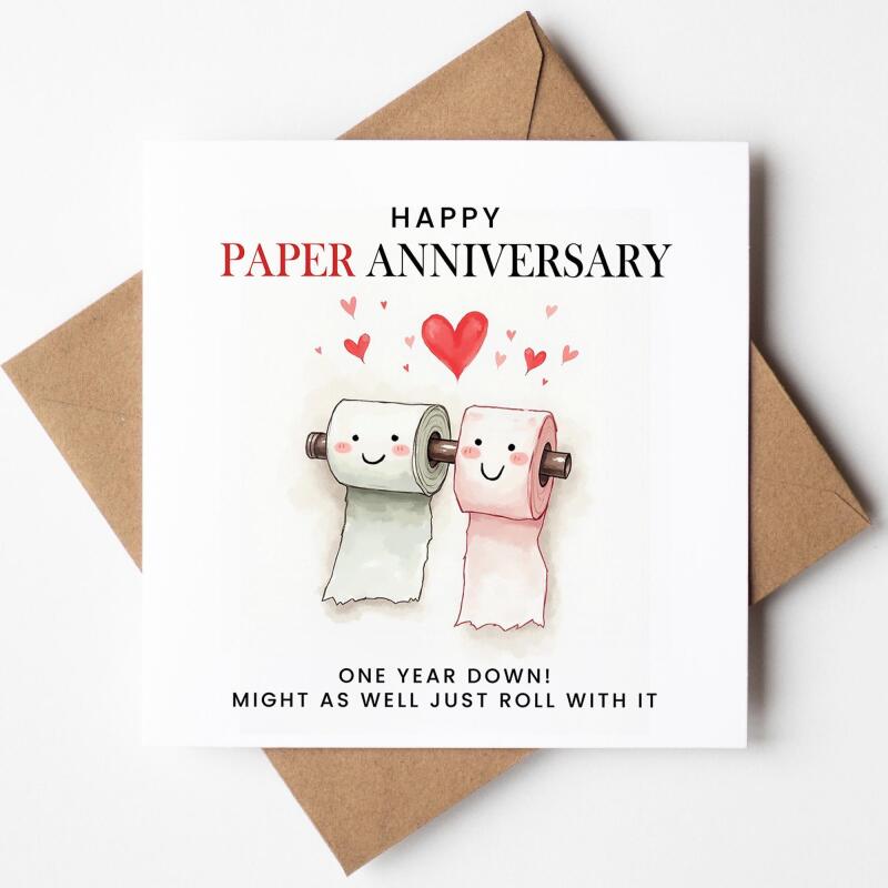 1 Year Anniversary Card for Husband or Wife – Funny & Romantic 1st Paper Anniversary Greeting Card – Perfect for Couples