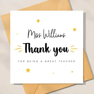 Personalised Thank You Teacher Card - For Being A Great Teacher