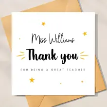 Personalised Thank You Teacher Card - For Being A Great Teacher - Standard Smooth Card