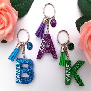 ANY INITIAL Personalised Glitter Resin Letter Keyring,Initial Keyring Gift