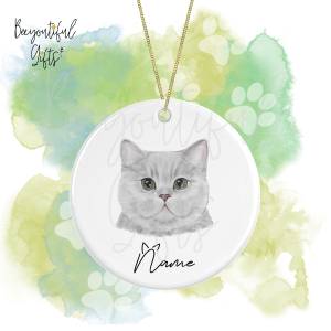 Personalised Watercolour Cat Face Round Ceramic Hanging Decoration - British Shorthair - Face 6