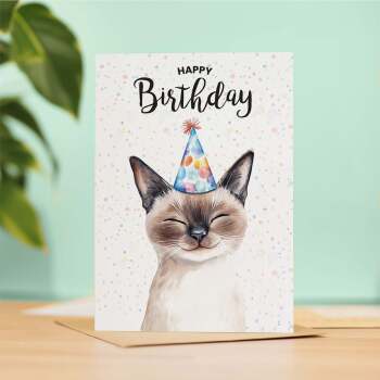 Birthday Card For Him or Her Of A Siamese Cat Illustration For Him or Her Birthday Gift