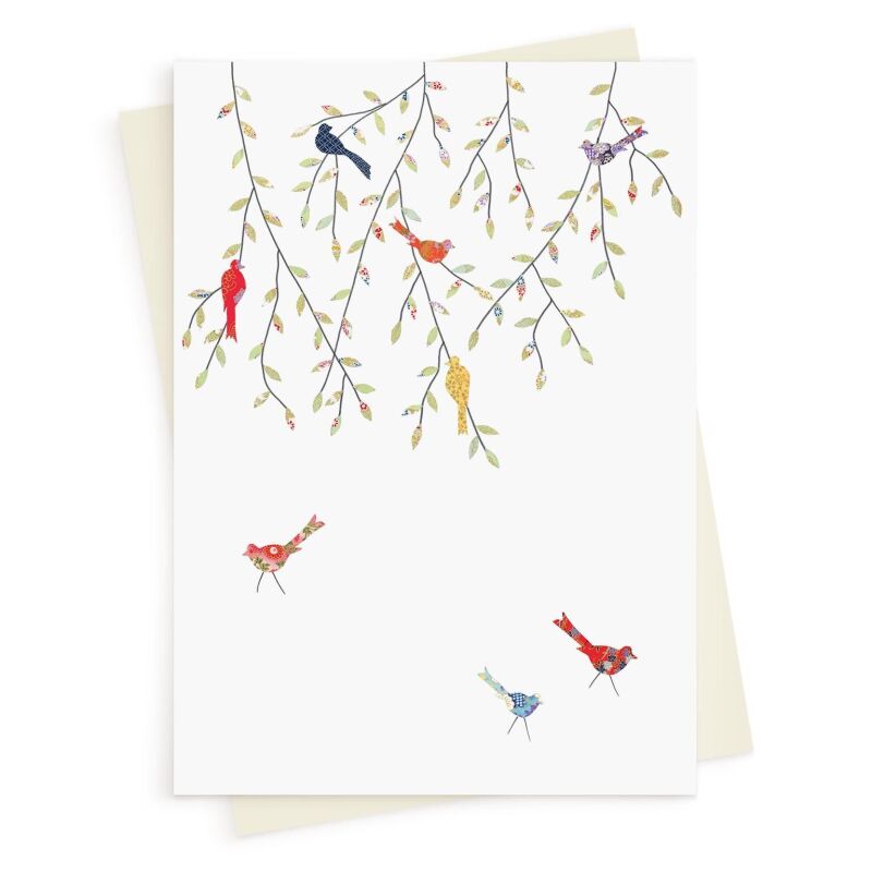 Birds in the tree greeting card -  designed by Eloise Hall - 15.7 x 11cm and blank inside, made in the UK