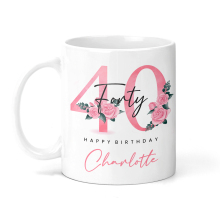 Personalised 40th Birthday Ceramic Mug - Pink Floral Forty