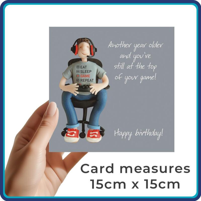 Funny Birthday Card for Gamers - Polymer Clay Art by Erica Sturla - Gaming Birthday Card for Him UK