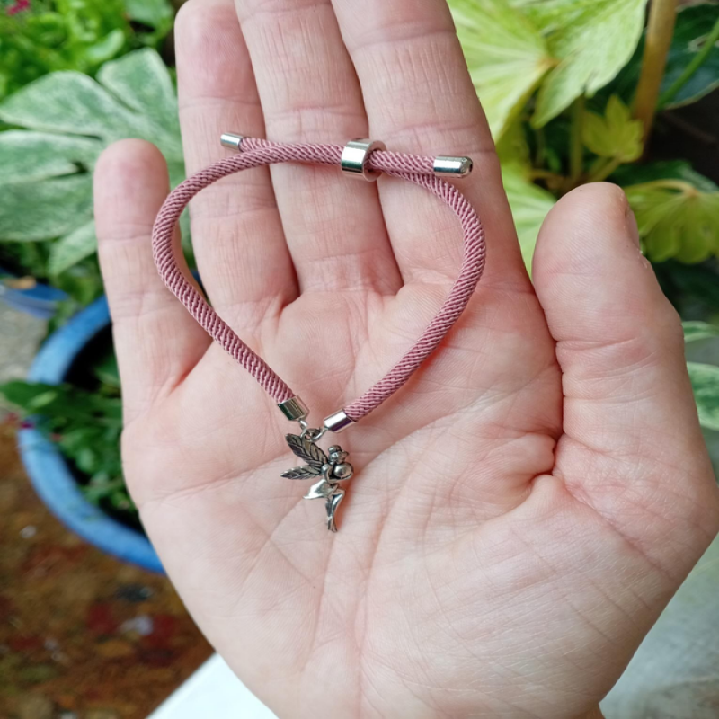 Dusky Pink kids bracelet with a Fairy Charm