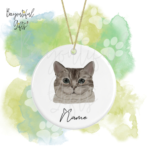 Personalised Watercolour Cat Face Round Ceramic Hanging Decoration - Burmilla - Face 3