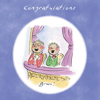 Bravo Music Themed Congratulations Greetings Card by Artist Rosie Brooks. Card is 150mm Square.