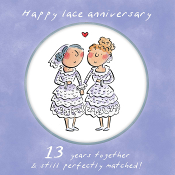 Holy Mackerel same sex LGBTQ+ 13th Lace anniversary card (female) by Rosie Brooks - blank inside - 15cm square