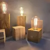 Buy 2 different size's get 3rd Free any size !! Edison Filament Bulbs in Wooden Block Bases, Rustic & Industrial Design, Natural Wood Unique Medium - Small