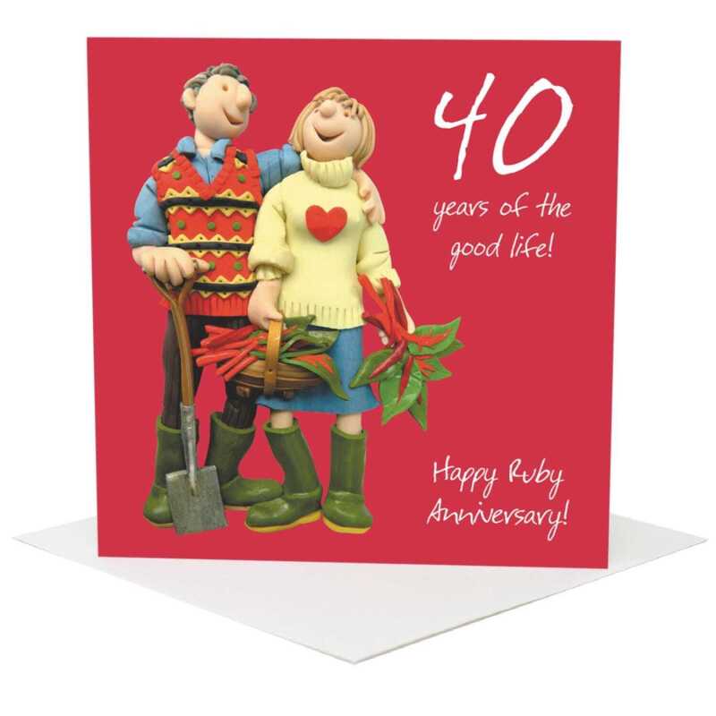 Ruby chard 40th anniversary card (ruby anniversary) - designed by Erica Sturla - 15cm square and blank inside, made in the UK