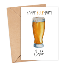 Personalised Alcohol Pun Card - Happy Beer-day! - Small (Approx. A6 | 105mm x 148mm | 4.1in x 5.8in) - Standard Smooth Card