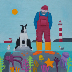 Holy Mackerel a nice day for a paddle seaside themed art card for him or her - designed by artist Ailsa Black - 15cm square and blank inside for your message