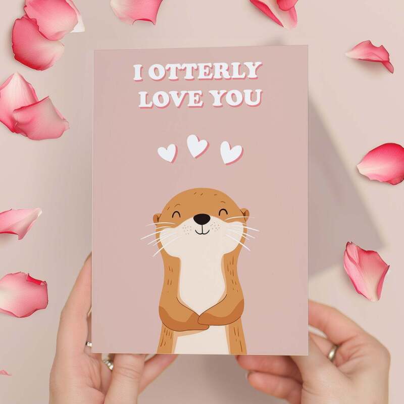 Cute Valentine's Day Card I'm Otterly Love You Cute Otter Valentine's Day Card For Him or Her - Portrait (5x7) / Blank Inside